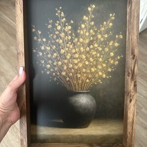 Framed Floral Art with Black Vase